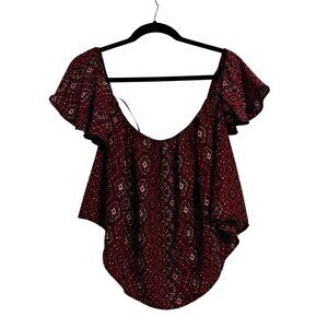 Wet Seal Womens Red & White Boho Off-Shoulder Ruffle Top Size M